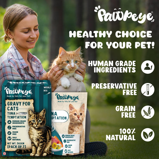 Pawpeye - Tuna Temptation - Weekly Box - Pack of 7 (560g, 80g Each) - Grain Free, No Preservatives, No fillers|Tasty Yet Healthy Wet Cat Food, Made by Vets Even for Fussy Eaters