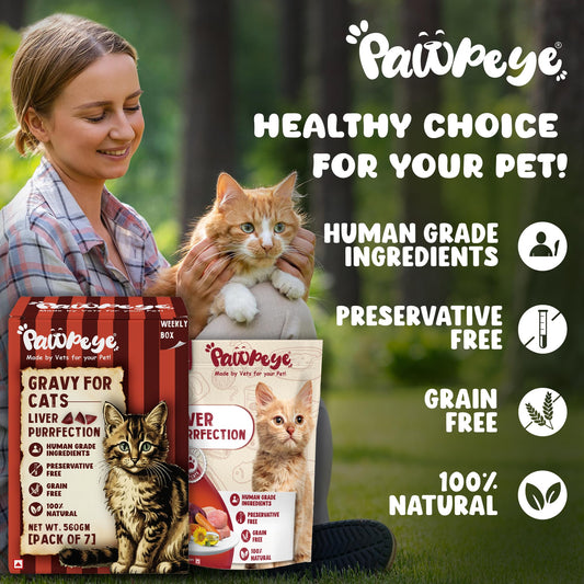 Pawpeye - Liver Purrfection - Weekly Box - Pack of 7 (560g, 80g Each) - Grain Free, No Preservatives, No fillers|Tasty Yet Healthy Wet Cat Food, Made by Vets Even for Fussy Eaters