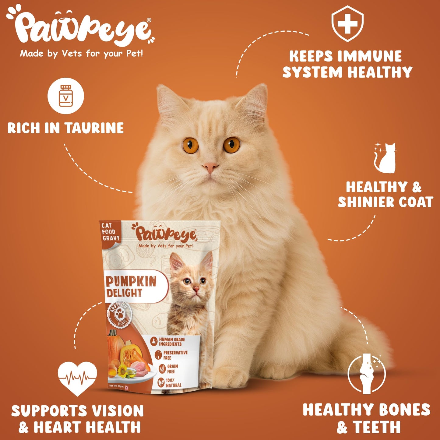 Pawpeye - Pumpkin Delight - Weekly Box - Pack of 7 (560g, 80g Each) - Grain Free, No Preservatives, No fillers|Tasty Yet Healthy Wet Cat Food, Made by Vets Even for Fussy Eaters