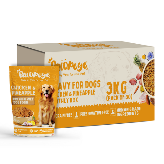 Pawpeye Wet Dog Food Monthly Box(Pack of 30)-Chicken & Pineapple Flavour | 100g each | for Adult Dogs & Puppies | Vet-Formulated, Human-Grade, Grain & Preservative-Free, 100% Natural