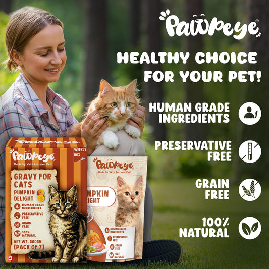 Pawpeye - Pumpkin Delight - Weekly Box - Pack of 7 (560g, 80g Each) - Grain Free, No Preservatives, No fillers|Tasty Yet Healthy Wet Cat Food, Made by Vets Even for Fussy Eaters
