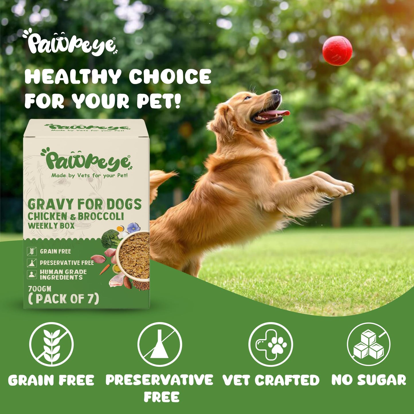 Pawpeye Wet Dog Food Weekly Box(Pack of 7)-Chicken & Broccoli Flavour | 100g each | for Adult Dogs & Puppies | Vet-Formulated, Human-Grade, Grain & Preservative-Free, 100% Natural