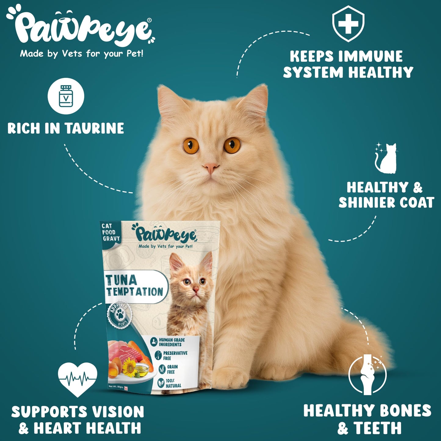 Pawpeye - Tuna Temptation - Weekly Box - Pack of 7 (560g, 80g Each) - Grain Free, No Preservatives, No fillers|Tasty Yet Healthy Wet Cat Food, Made by Vets Even for Fussy Eaters
