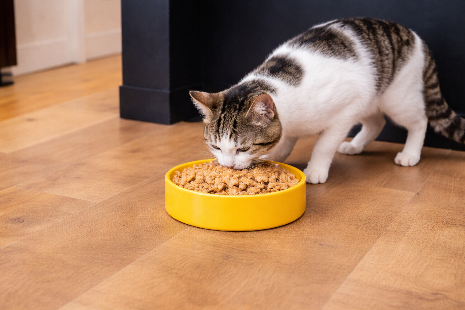 Dog eating from a bowl