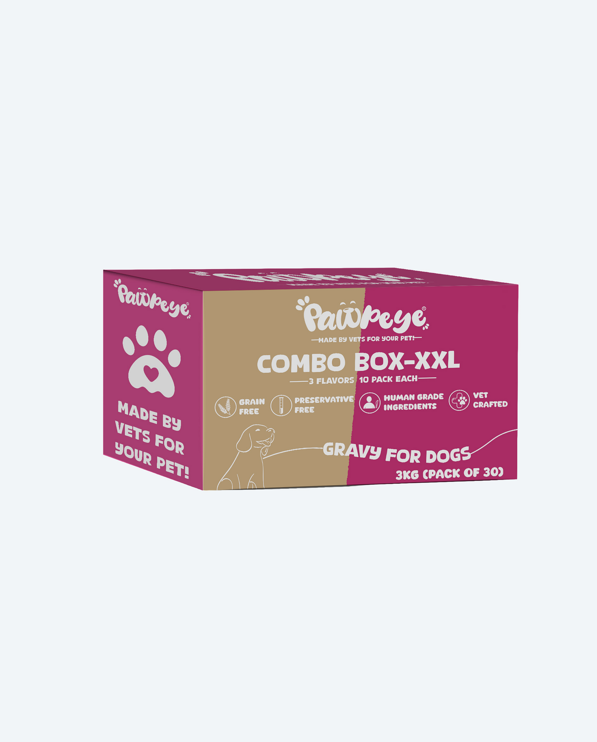 Wet Dog Food Combo Box-XXL | 30 Pouches (10 x 3 Flavours–Chicken, Lamb, Pineapple) | 100g Each | Premium Gravy Meal for Adult Dogs | Vet Formulated, Human-Grade, Grain-Free, Preservative-Free