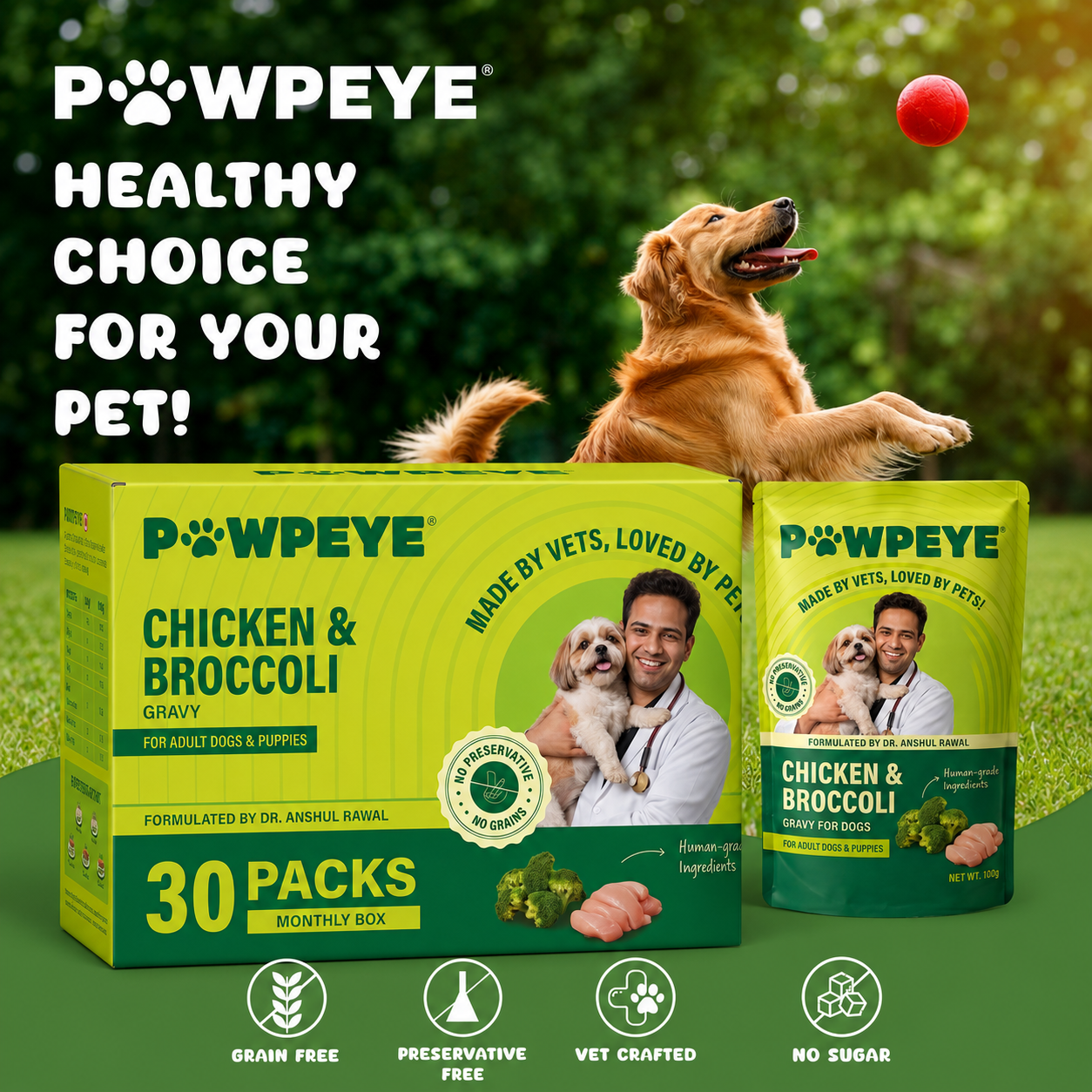 Wet Dog Food Monthly Box-Chicken & Broccoli Flavour | 30 Packs x 100g, 3Kgs | for Adult Dogs & Puppies | Vet-Formulated, Human-Grade, Grain & Preservative-Free, 100% Natural