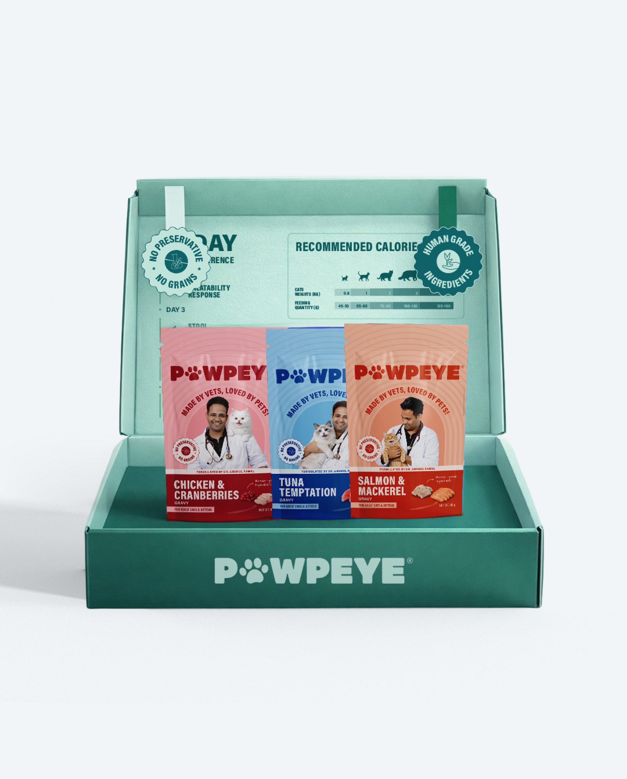 Trial Box Cat Wet Food Adult & Kitten - 3 Flavors -Pack of 3 (240 G, 80 G Each)- Grain Free, No Preservatives, No fillers |Tasty Yet Healthy Wet Cat Food, Made by Vets Even for Fussy Eaters
