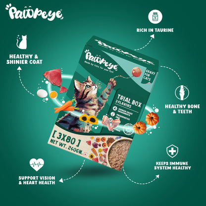 Trial Box Cat Wet Food Adult & Kitten - 3 Flavors -Pack of 3 (240g, 80g Each)- Grain Free, No Preservatives, No fillers | Pawpeye, Tasty Yet Healthy Wet Cat Food, Made by Vets Even for Fussy Eaters