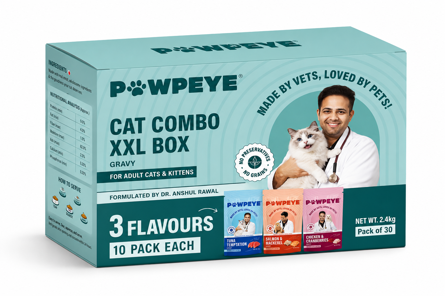 Monthly Combo XXL Box | 30 Wet Cat Food Sachets | Chicken, Salmon & Tuna Flavours for Adult Cats