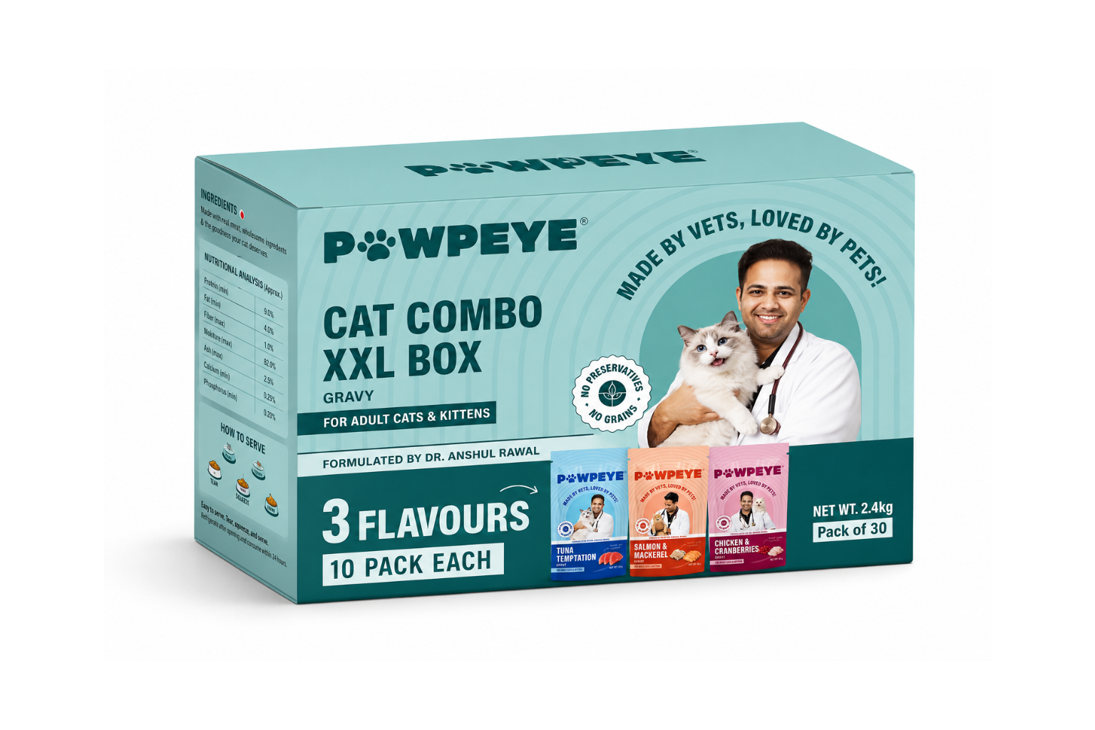 Monthly Combo XXL Box | 30 Wet Cat Food Sachets | Chicken, Salmon & Tuna Flavours for Adult Cats
