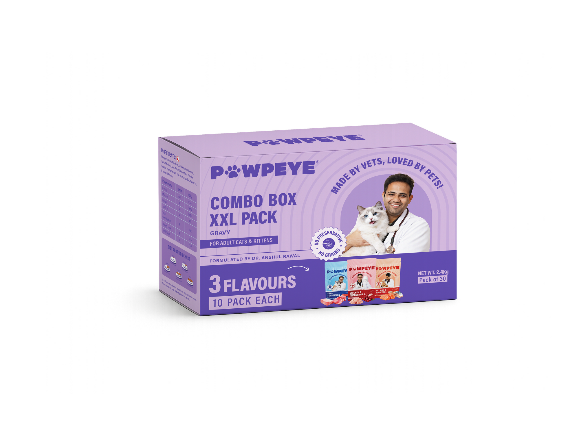 Monthly Combo XXL Box | 30 Wet Cat Food Sachets | Chicken, Salmon & Tuna Flavours for Adult Cats